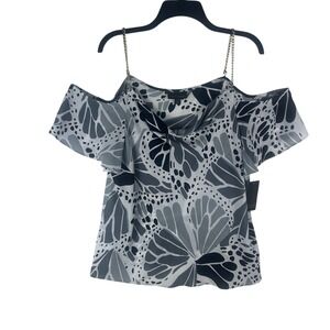 Bold Elements Butterfly Print Cold Shoulder Top XL White Black Chain Strap NWT
